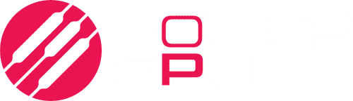 red and white powergpu logo with emblem